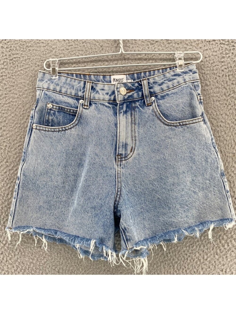 Princess Polly Shorts Womens 4 Blue Cotton Denim Frayed Cut Off Jeans High Rise
